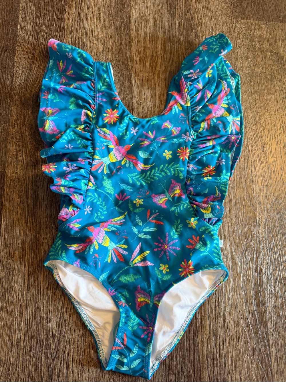 Posh Peanut tropical One Piece Ruffled Flutter Sleeve Swimsuit Size 4